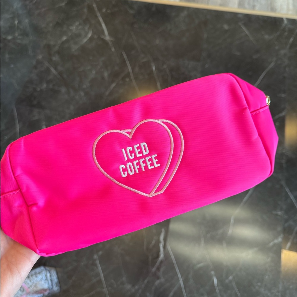 Embroidered Iced Coffee Candy Heart Nylon Pouch